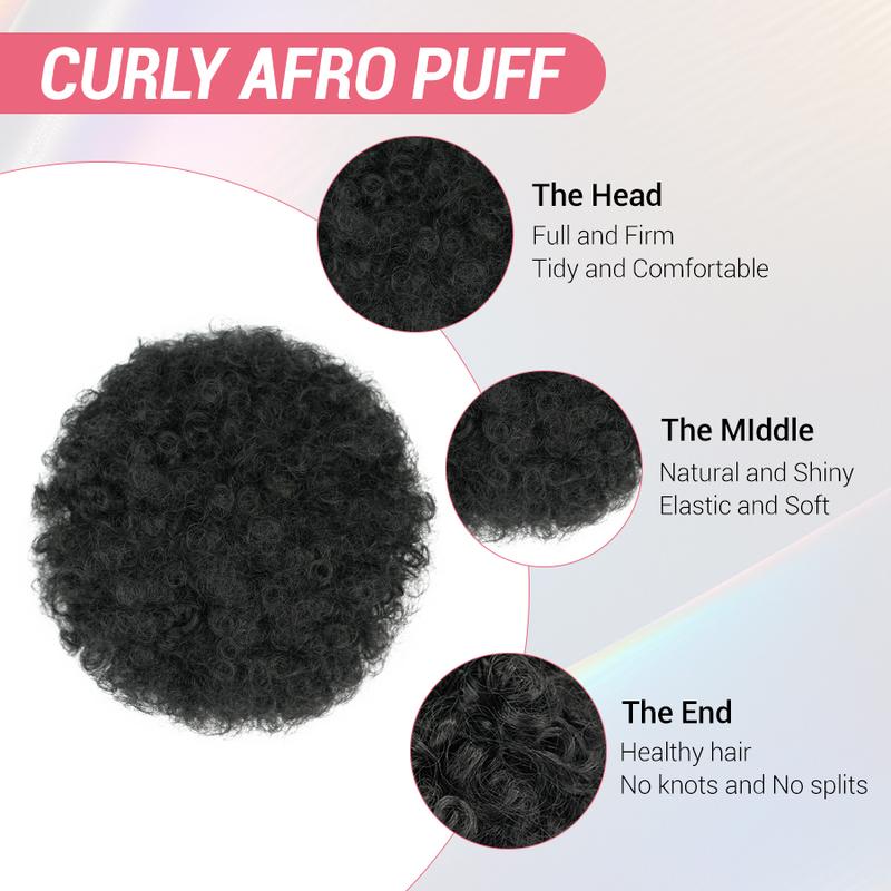 Afro Puff Drawstring Ponytail for Black Women, Short Kinky Curly Afro Ponytail Synthetic Hair Puffs for Women and Children, Premium Black Afro Bun Drawstring Ponytail for Daily Use