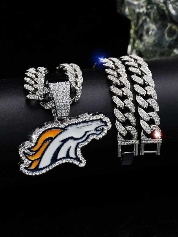 Punk Style Horse Head Design Pendant Necklace, Rhinestone Decor Cuban Link Chain Necklace for Party, Daily Decor, Trendy All-match & Exquisite Hip Hop Jewelry for Birthday Gift