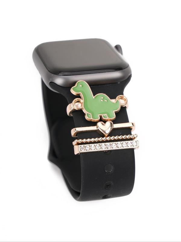 Cute Dinosaur & Heart & Rhinestone & Beaded Design Watch Band Charms, Fashionable Watch Band Decoration for Women, Trendy Exquisite Watch Accessories As Gift