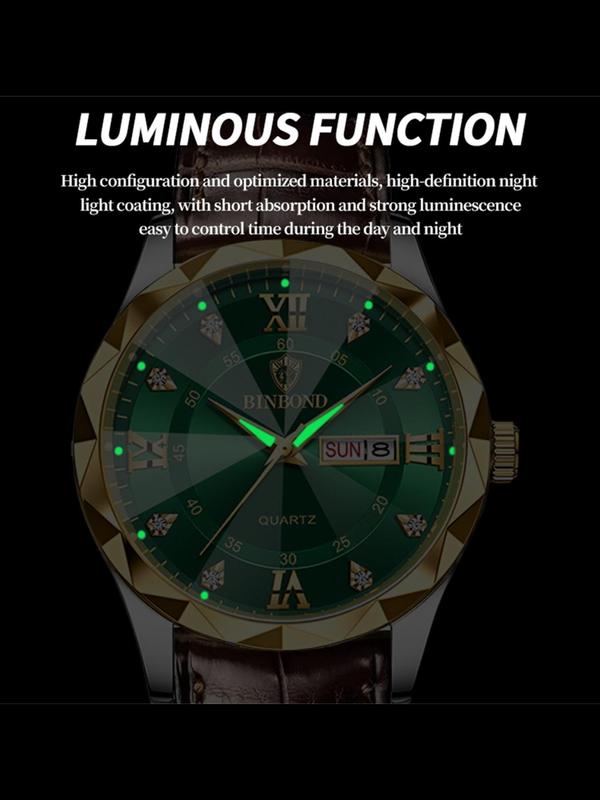 Men's Business Fashion Round Dial Analog Quartz Watch, with Rhinestone Decor, Fashion Watch for Party, Daily Clothing Decor, Trendy All-match & Exquisite Watch for Gift