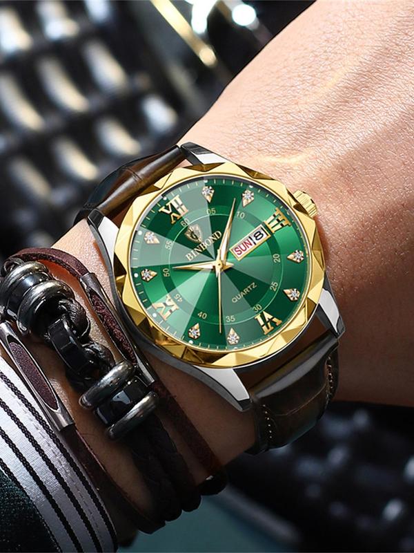 Men's Business Fashion Round Dial Analog Quartz Watch, with Rhinestone Decor, Fashion Watch for Party, Daily Clothing Decor, Trendy All-match & Exquisite Watch for Gift