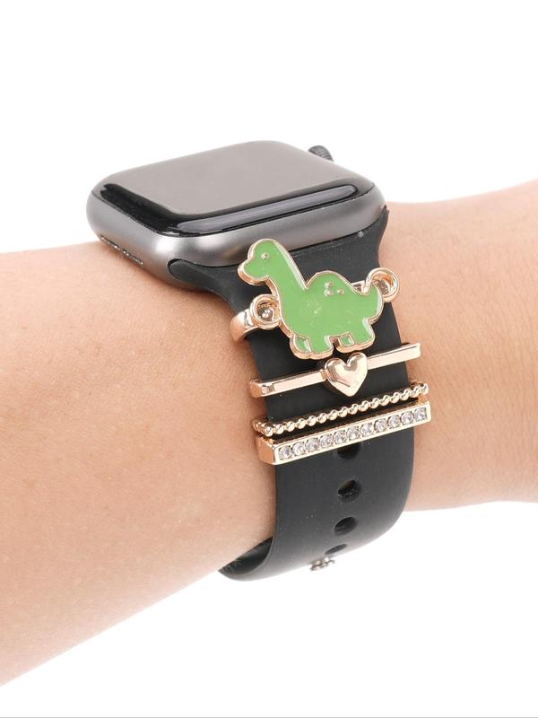 Cute Dinosaur & Heart & Rhinestone & Beaded Design Watch Band Charms, Fashionable Watch Band Decoration for Women, Trendy Exquisite Watch Accessories As Gift