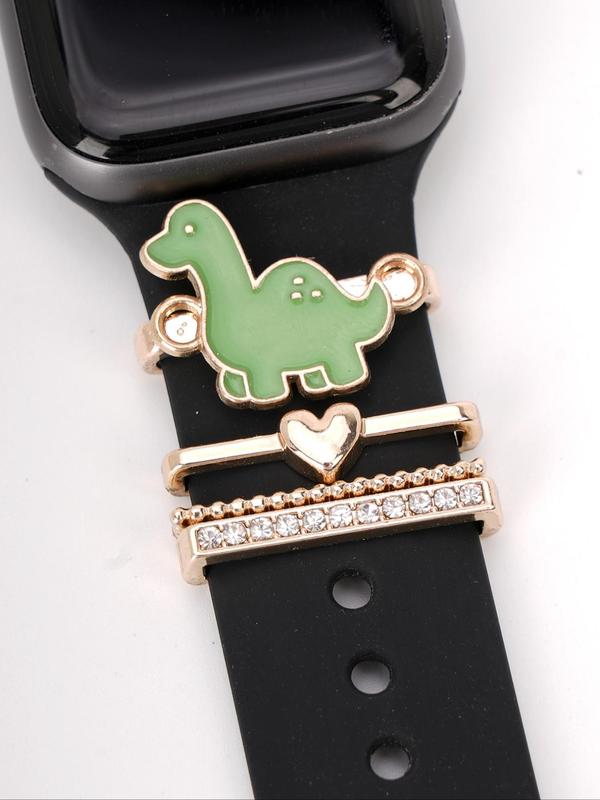 Cute Dinosaur & Heart & Rhinestone & Beaded Design Watch Band Charms, Fashionable Watch Band Decoration for Women, Trendy Exquisite Watch Accessories As Gift