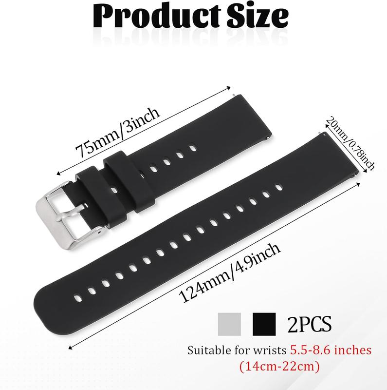 2 count Silicone Watch Bands, Quick Release Soft Rubber Replacement Watch Bands Watch Straps for Men Women