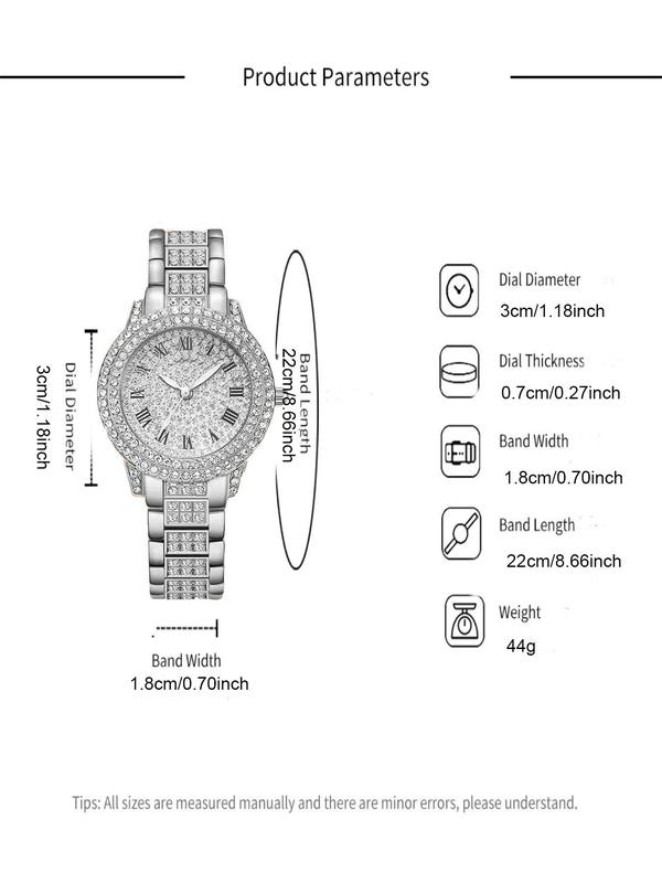 Women's Elegant Rhinestone Decor Quartz Watch & Jewelry Set, Including Round Dial Analog Watch & Bracelet & Necklace & Ring & Earrings, Fashion Watch Set As Gift, without Box