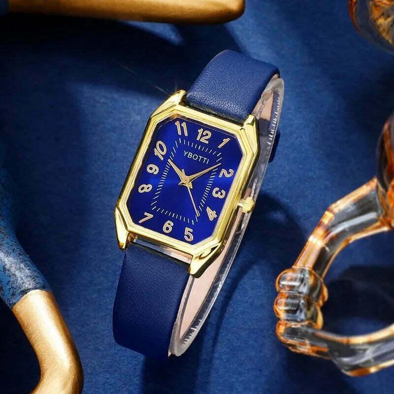 Luxury Fashion Square Women's Watches Brand Ladies Quartz Wristwatch Classic Simple Femme Blue Leather Band Relogio Feminino