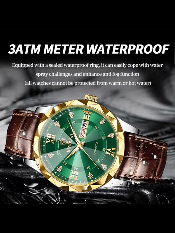 Men's Business Fashion Round Dial Analog Quartz Watch, with Rhinestone Decor, Fashion Watch for Party, Daily Clothing Decor, Trendy All-match & Exquisite Watch for Gift