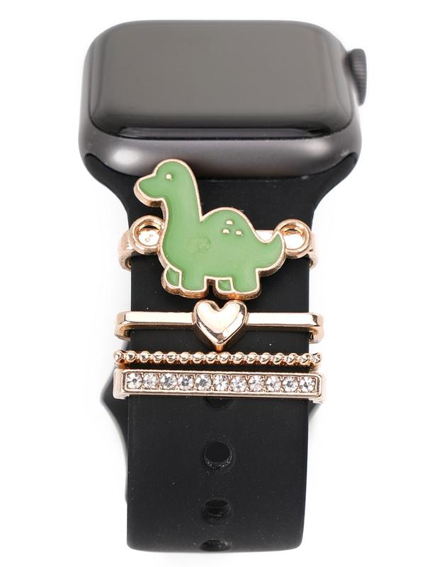 Cute Dinosaur & Heart & Rhinestone & Beaded Design Watch Band Charms, Fashionable Watch Band Decoration for Women, Trendy Exquisite Watch Accessories As Gift