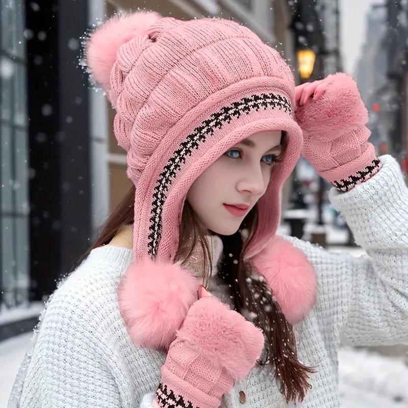 Women's Knit Hat & Fingerless Gloves Set, 1 Set Winter Warm Hat & Gloves Set, Fashionable Knitwear for Women for Daily Use