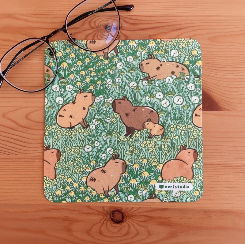 Noristudio Capybara Microfiber Lens Cleaning Cloth with Capybara Meadow Pattern