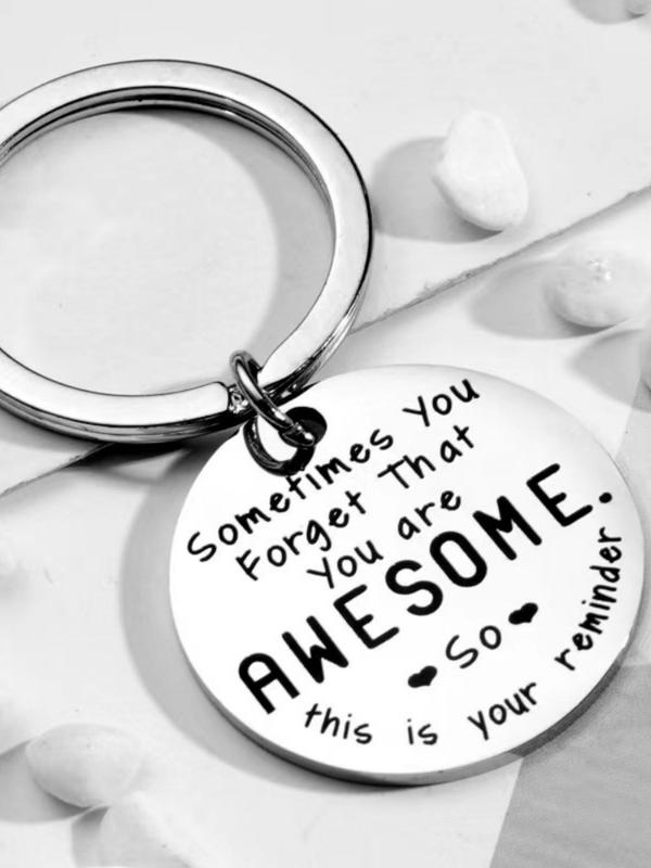 Fashion Letter Design Keychain, Round Shaped Stainless Steel Keychain for Men & Women for Party, Daily Clothing Decor, Trendy All-match & Exquisite Keychain for Birthday Gift