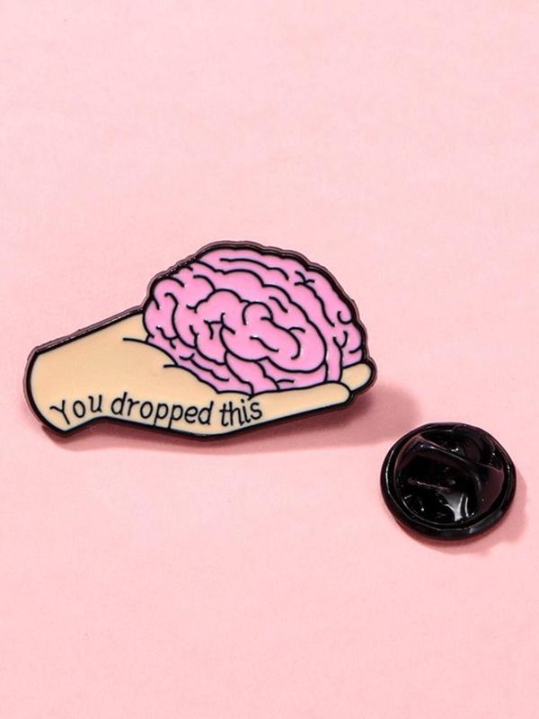 Cartoon Brain Design Brooch, Cute Letter Pattern Brooch, Fashion Accessories for Women & Men, Trendy All-match & Exquisite Brooch for Birthday Gift