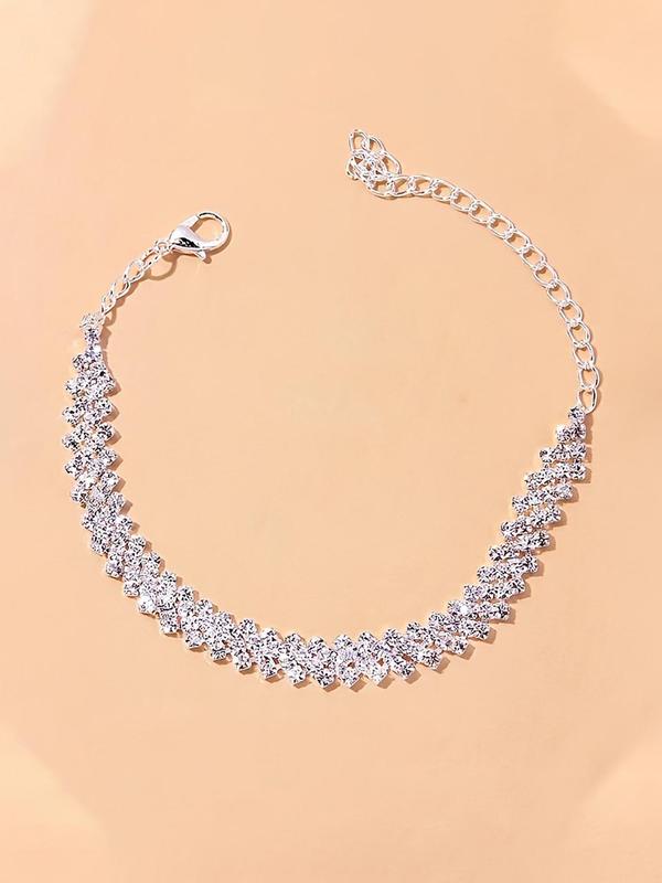 Women's Elegant Rhinestone Decorated Anklet & Bracelet, Exquisite Trendy Anklet, Fashionable Jewelry for Women & Girls for Daily & Party Decoration