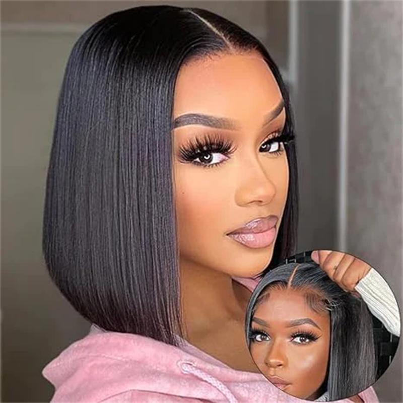 Megalook 12A Bob Wig Human Hair Ready to Wear Glueless Wig 6x5 Pre Cut Lace Closure Wig Real Pre Plucked Straight Short Bob Wigs Bleached Tiny Knots