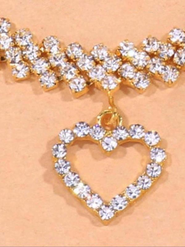 Rhinestone Heart Decor Chain Anklet Set, Fashionable Foot Jewelry for Women & Girls, Elegant All-match Fashion Accessories for Daily Wear