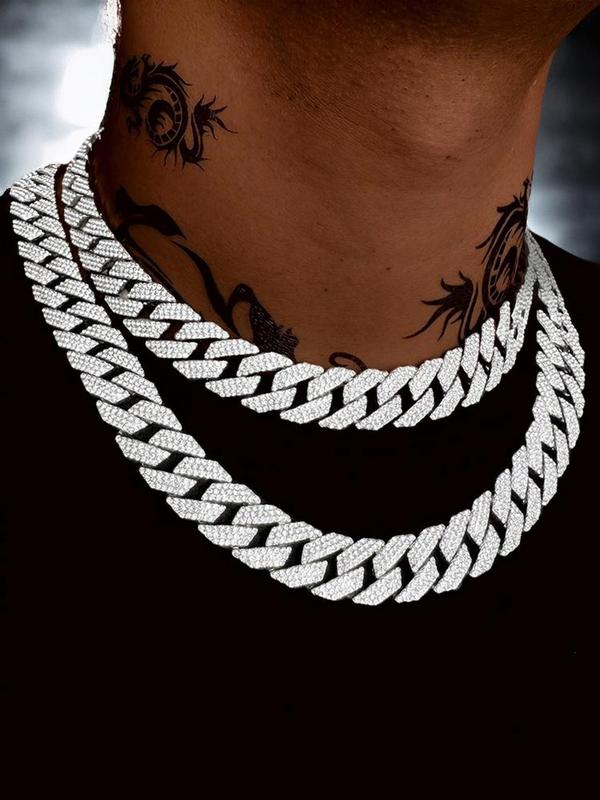 Hip Hop Rhinestone Decor Cuban Chunky Chains for Men, Trendy Exquisite Cuban Necklaces for Men, Chic Men Jewelry As Gift for Boyfriend, Punk Style Goth Streetwear Accessory for Pub, Party, Fall Outfits, Fall Freshness Fall Fall Outfits 2024