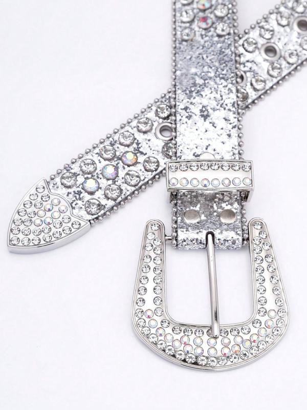 Sparkly Luxury Artificial Diamond Western Buckle Belt, Summer Fashion Holographic Belt, Rhinestone Cowgirl Belt, Glitter Bling Bling Punk Waistband for Party Prom, Daily Clothing Decoration