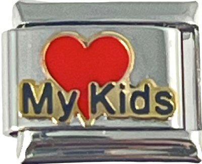 Italian Charm Link 9mm Love My Kids Red heart Charm