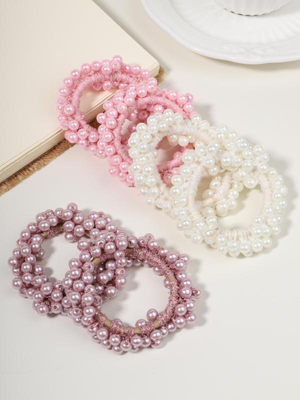 Faux Pearl Decorated Hair Ties, 6 Counts Casual High Stretch Hair Tie for Women for Party, Daily Clothing Decor, Creative Headwear Suitable for Thick Hair