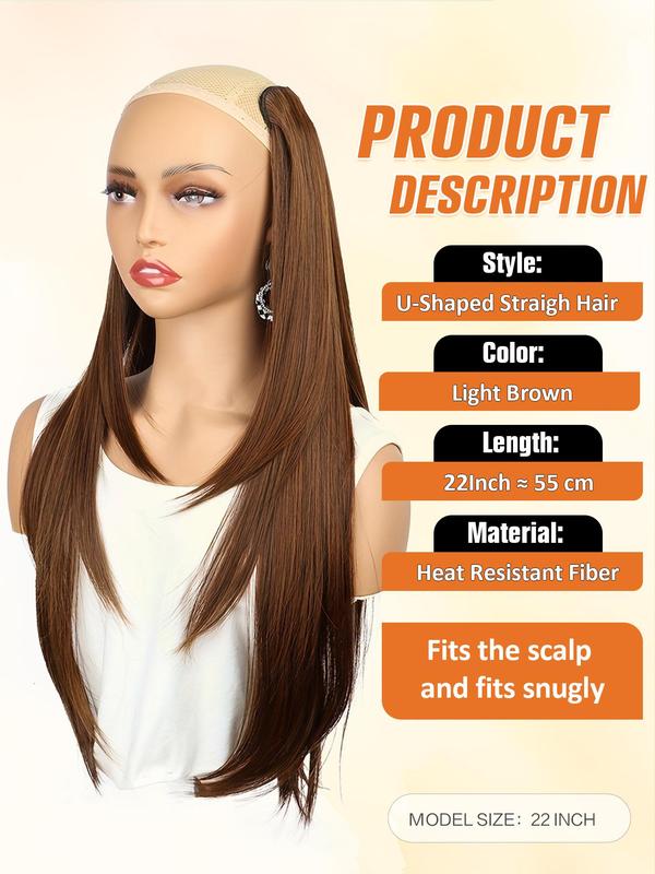 22 Inch Long Straight Clip-in Hair Extension, 4-clip Layered V-shaped Inner Buckle One-piece Seamless Invisible Hair Extensions, Natural Fluffy Synthetic Hair Extension Wigs