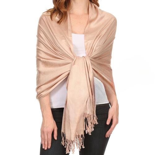 Solid Silk Pashmina Shawl and Wrap Stole Wool Silk Blend Scarf