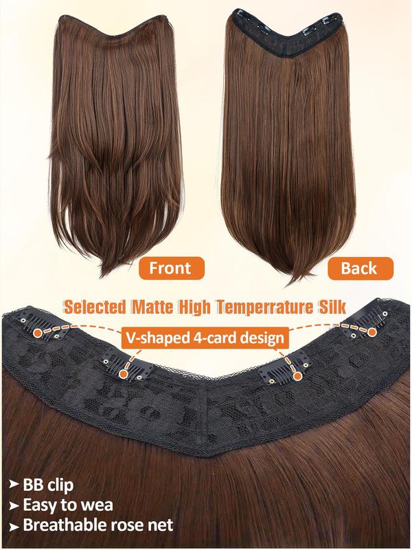 22 Inch Long Straight Clip-in Hair Extension, 4-clip Layered V-shaped Inner Buckle One-piece Seamless Invisible Hair Extensions, Natural Fluffy Synthetic Hair Extension Wigs