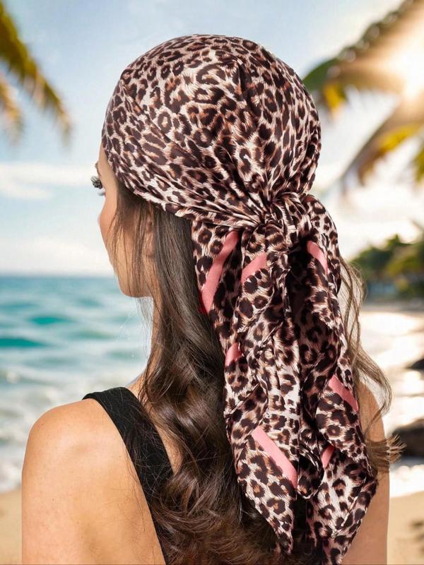 Women's Elegant Leopard Print Satin Scarf, Trendy Soft Hair Band, Fashionable Hair Accessories for Women & Girls