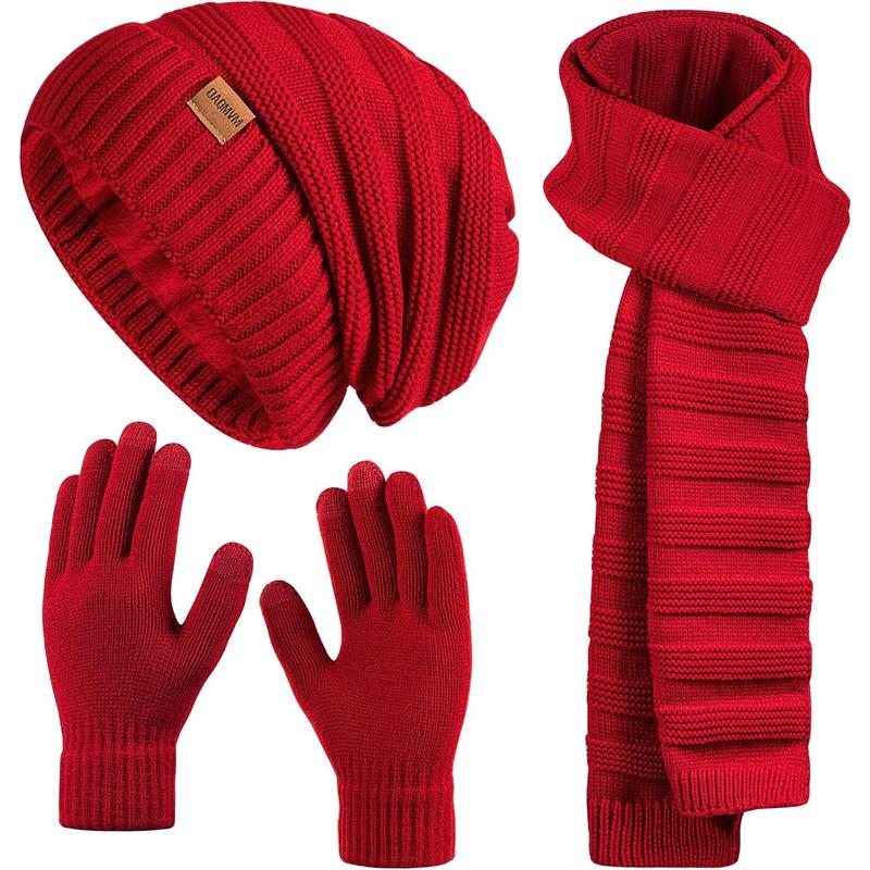 Women Beanie Hat Scarf Gloves Set Fleece Lined Winter Warm Hat Long Knit Scarf Touchscreen Gloves for Cold Weather winter hat