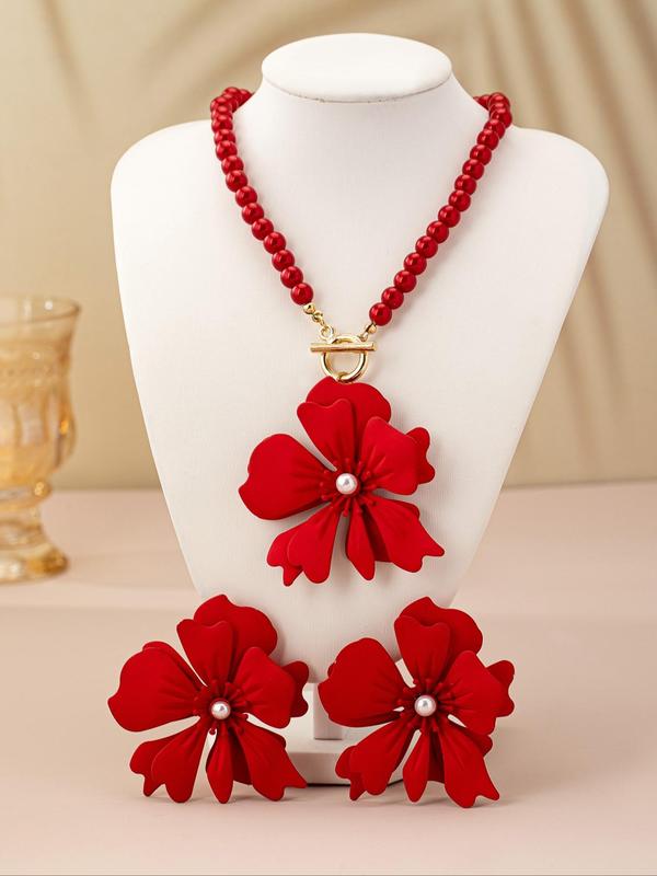 Flower Design Pendant Necklace & Dangle Earrings, Fashion Jewelry for Party, Daily Clothing Decor, Trendy All-match & Exquisite Jewelry for Birthday Gift