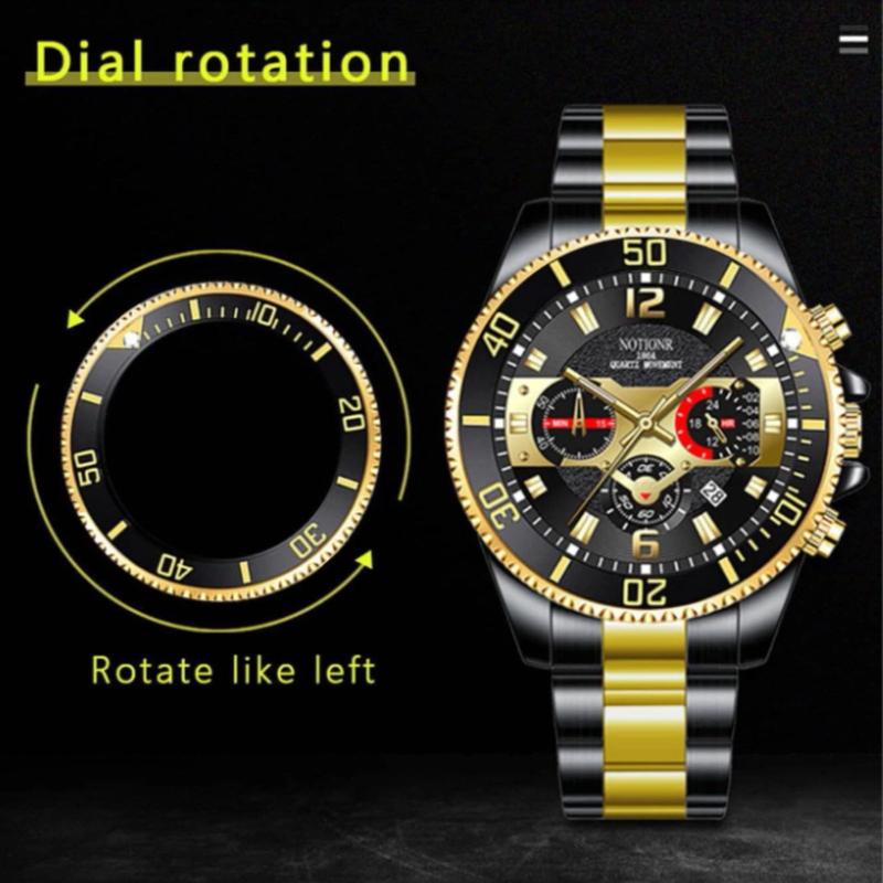 NOTIONR Man Watch Stainless Steel Strap Business Date Round Dial Quartz Watch, For Daily Life As A Gift For Students Returning To School