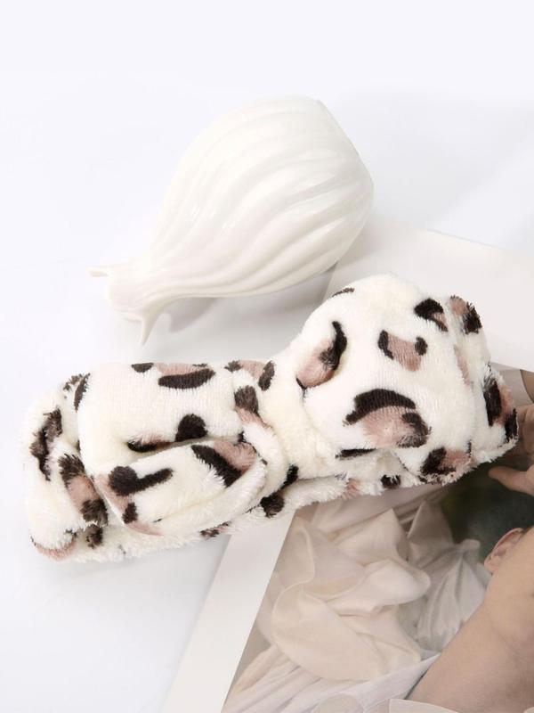 Leopard Print Bow Decor Plush Hair Band, Cute Face Washing Hair Band for Women and Girls, All-match Fashion Hair Accessories for Daily Wear