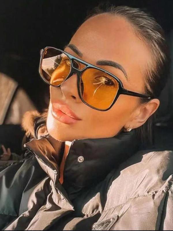 Women's Square Frame Sunglasses, 2024 New Style Trendy Casual Top Bar Design Sun Protection Sunglasses for Everyday Use, Fashion Accessories for Outdoor Activities