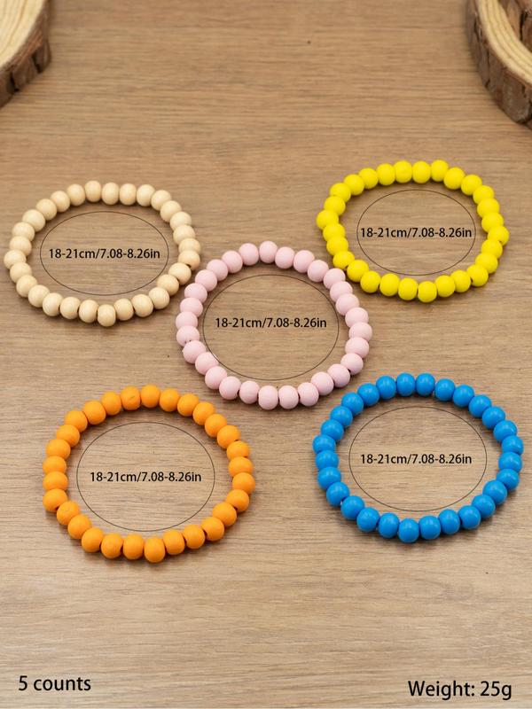 Simple Wooden Beaded Bracelets, 5pcs set Casual All-match Trendy Matching Bracelets, Friendship Bracelets & Couple Bracelets for Daily Wear, Casual Fashion Accessories for Women & Men