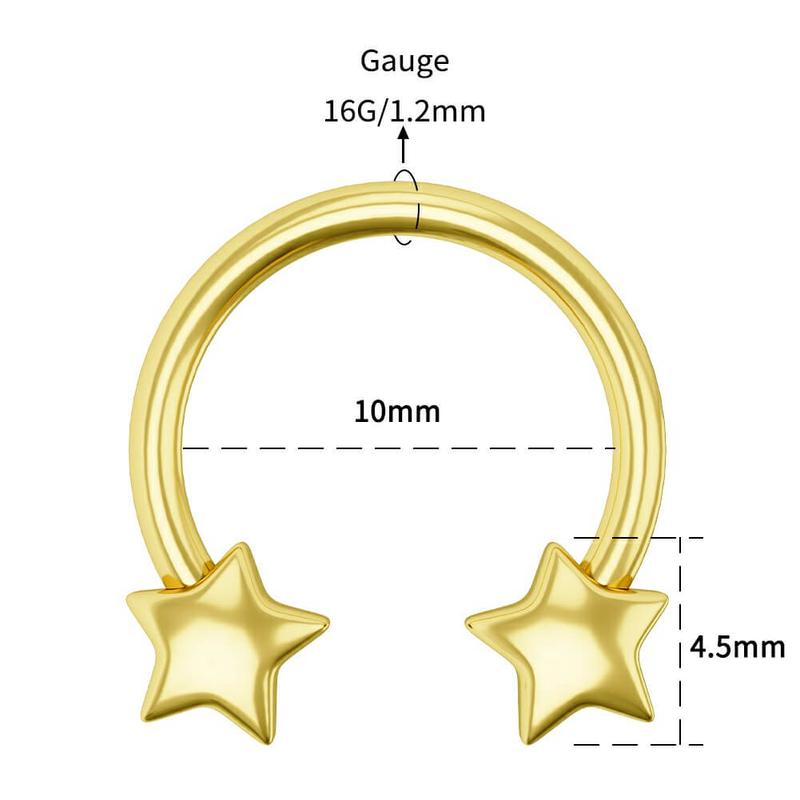 Oufer 16G 3D Star Shaped Horseshoe Ring