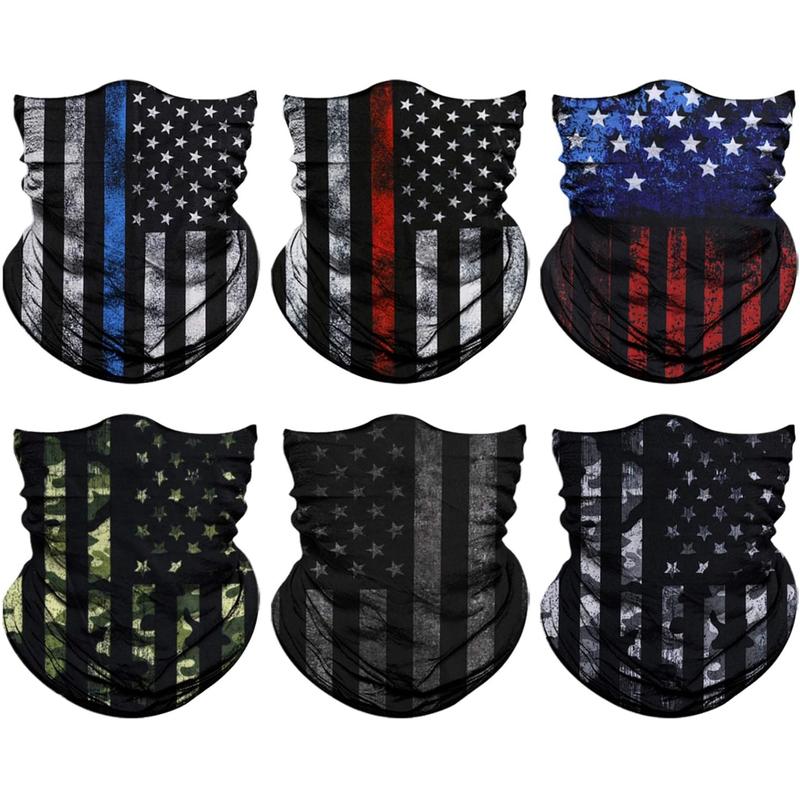 6 Pieces Seamless Bandana Rave Face Cover Scarf Mask US Flag Neck Gaiter for Outdoor