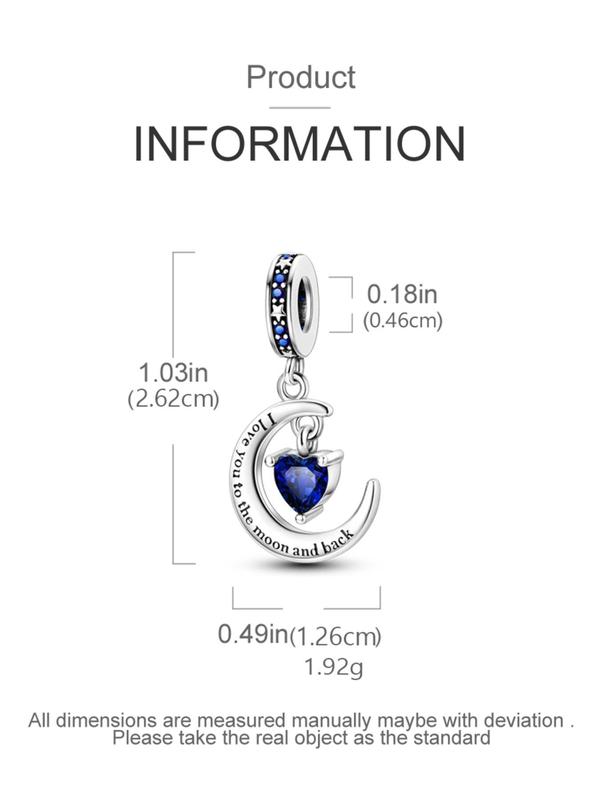 Summer Moon & Star & Letters Design Heart Shaped Rhinestone Inlaid Pendant, Elegant DIY Charm Pendant, Suitable for Bracelet & Necklace DIY Making