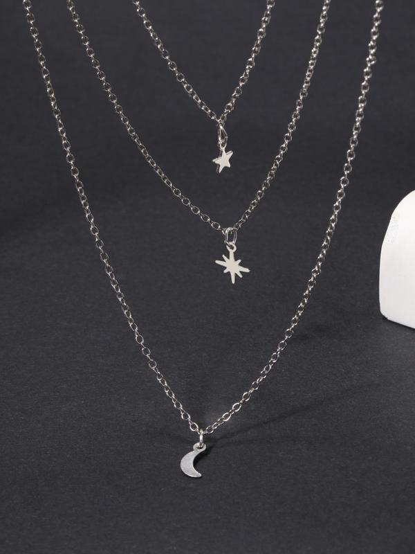 Women's Elegant Star & Moon Design Layered Necklace for Gift, Fashion Accessories For Party, Trendy Necklace for Daily Wear, Without Box