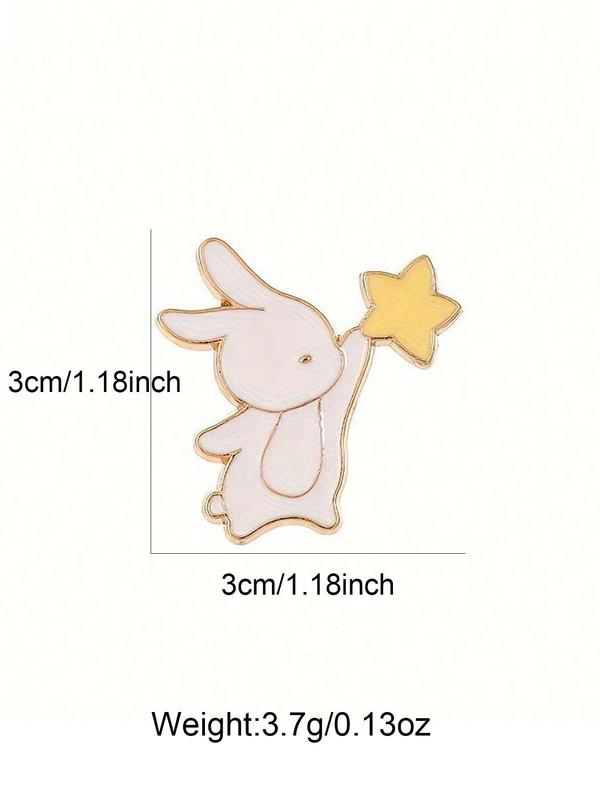 Cute Rabbit Design Brooch, Star Picking Enamel Oil Drop Accessory Buckle, Mini Collar Pin, Versatile Cartoon Alloy Brooch for Women & Men