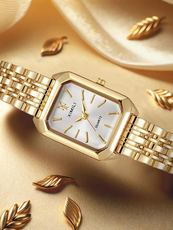 Women's Elegant Rectangle Dial Quartz Watch, Fashionable Wristwatch for Women & Girls, Trendy All-match & Exquisite Watch for Birthday Gift with Random Box