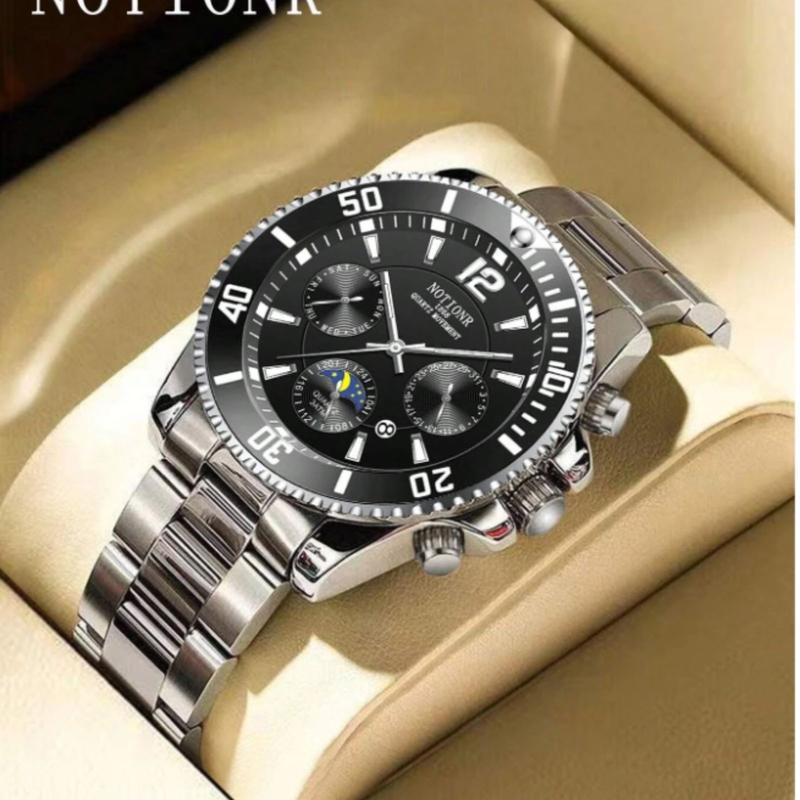 NOTIONR Man Watch Stainless Steel Strap Business Date Round Dial Quartz Watch, For Daily Life As A Gift For Students Returning To School