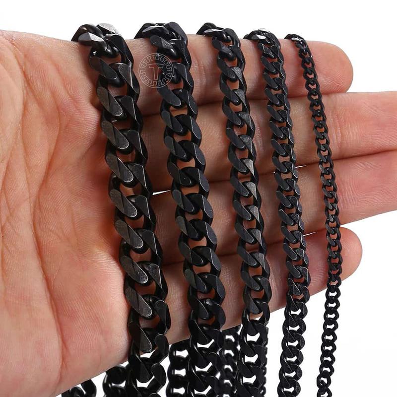 3 5 7 9 11mm Chains Necklace For Men Women Black Color Stainless Steel Curb Chain Mens Necklace Fashion Gifts