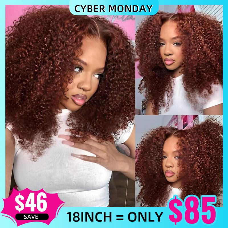 [Black Friday Deal] IPRO HAIR Wear and Go Glueless Wig #33 Reddish Brown Kinky Curly Lace Front Human Hair Wigs Pre Plucked Pre Cut 6x4 Transparent Lace Closure Wigs For Women Natural Hairline Beginner Friendly Wig