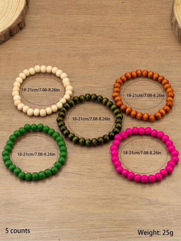 Simple Wooden Beaded Bracelets, 5pcs set Casual All-match Trendy Matching Bracelets, Friendship Bracelets & Couple Bracelets for Daily Wear, Casual Fashion Accessories for Women & Men