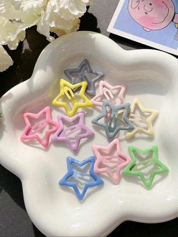 Random Color Star Shaped Hair Clip, Cute Colorful Hair Accessories for Women & Girls, Minimalist Headwear Suitable for Thick Hair