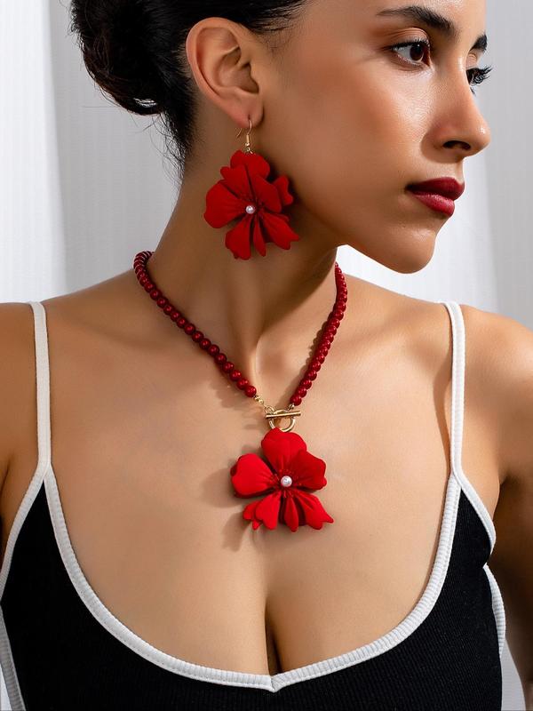 Flower Design Pendant Necklace & Dangle Earrings, Fashion Jewelry for Party, Daily Clothing Decor, Trendy All-match & Exquisite Jewelry for Birthday Gift