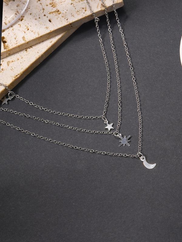 Women's Elegant Star & Moon Design Layered Necklace for Gift, Fashion Accessories For Party, Trendy Necklace for Daily Wear, Without Box