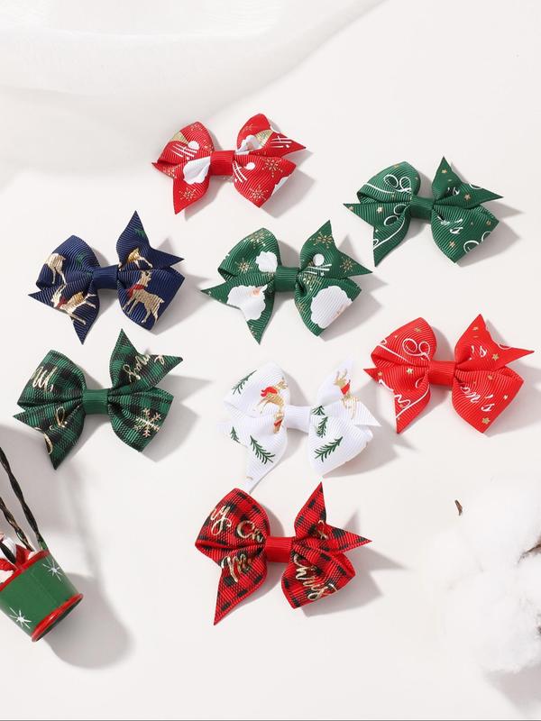 Christmas Theme Solid Color Bow Decor Hair Clip, Cute Hair Accessories for Women & Girls, Minimalist Headwear Suitable for Thick Hair