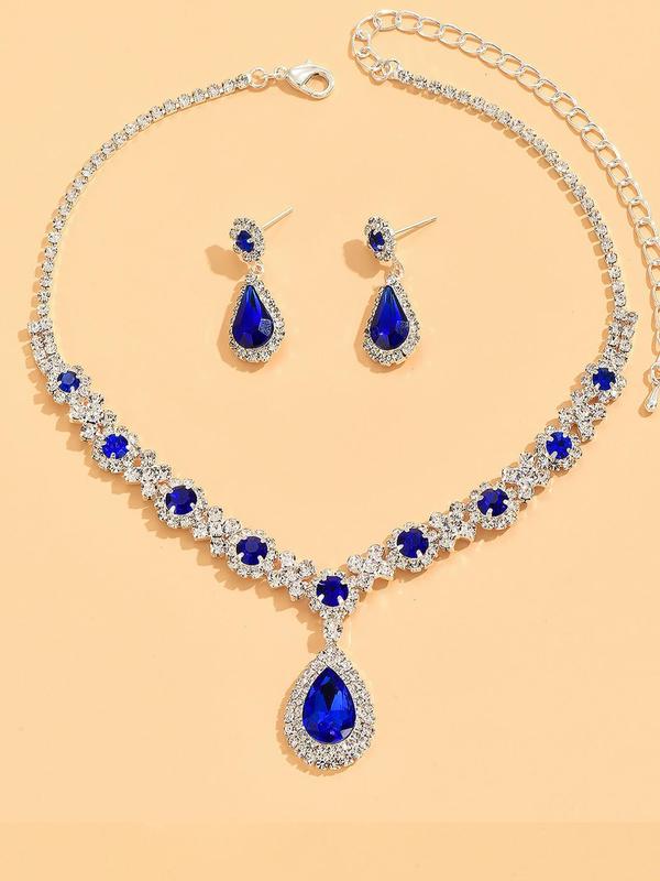 Women's Wedding Bridal Jewelry Set, Luxury Wedding Party Women Dresses Rhinestone Diamond Decor Jewelry, Sparkly Pendant Choker Necklace & Earrings Jewelry Gift Set