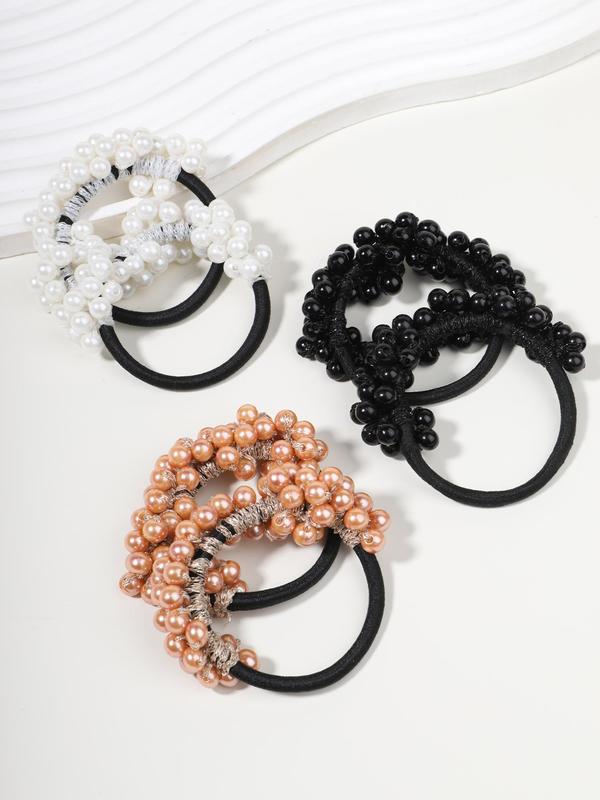 Faux Pearl Decorated Hair Ties, 6 Counts Casual High Stretch Hair Tie for Women for Party, Daily Clothing Decor, Creative Headwear Suitable for Thick Hair