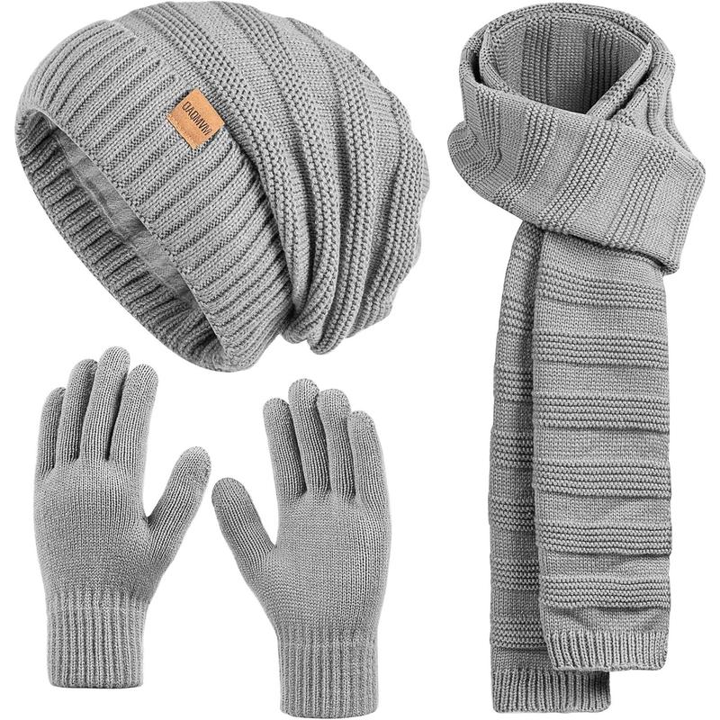 Women Beanie Hat Scarf Gloves Set Fleece Lined Winter Warm Hat Long Knit Scarf Touchscreen Gloves for Cold Weather winter hat